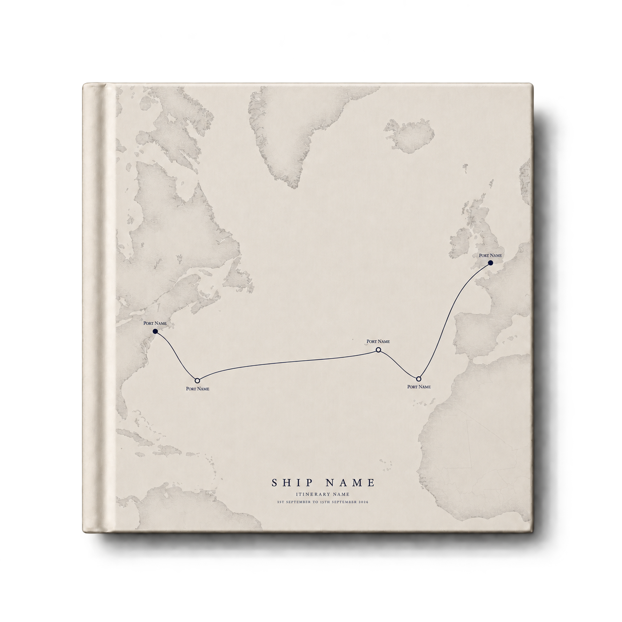 Portside cover artwork showing a cruise itinerary, curved route lines and circular port markers