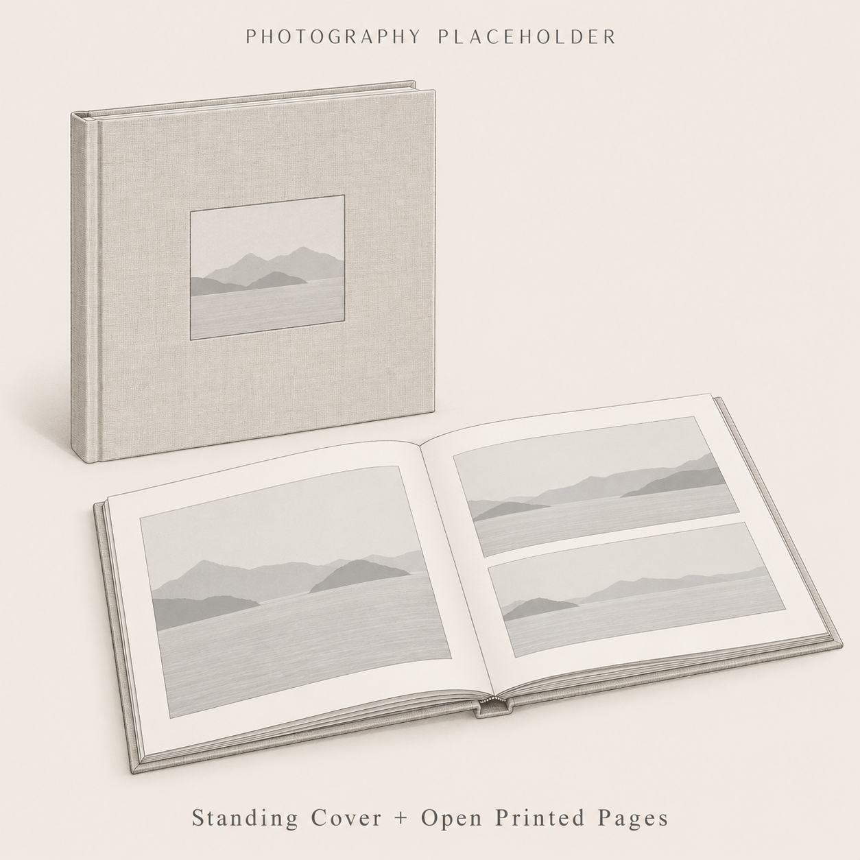 Photography placeholder: a Photo Book standing with its front cover visible beside a second book lying open with printed photographs.