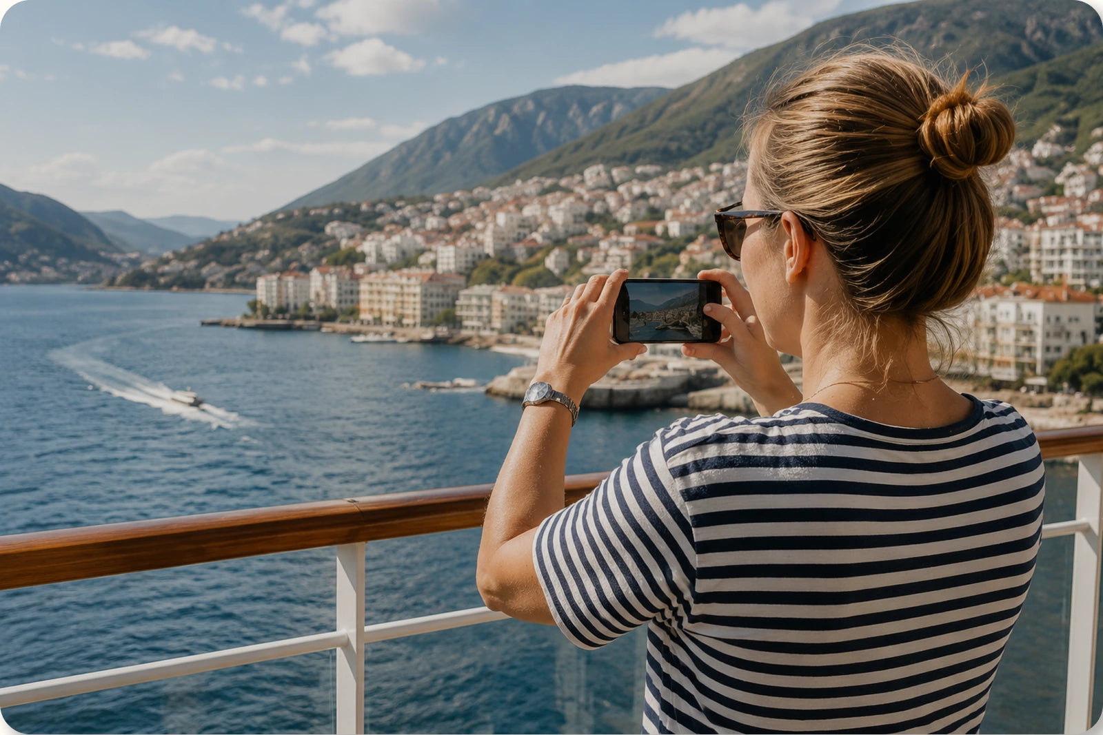 Watching the coastline from a cruise ship